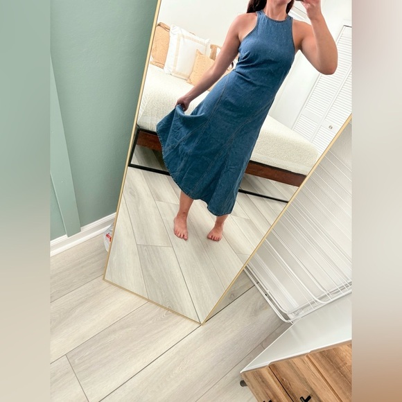 Future Collective Racerback Denim Midi A-Line Dress Medium Wash | 4 - Picture 8 of 16